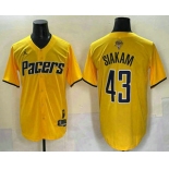 Men's Indiana Pacers #43 Pascal Siakam Yellow 2025 Finals Vapor Stitched Baseball Jersey