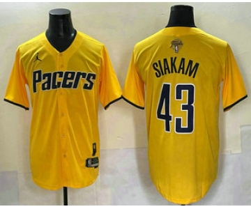 Men's Indiana Pacers #43 Pascal Siakam Yellow 2025 Finals Vapor Stitched Baseball Jersey