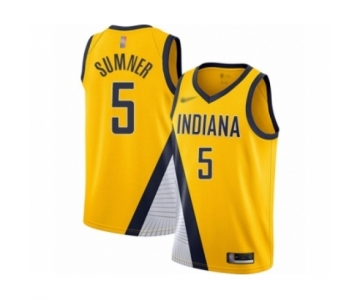 Men's Indiana Pacers #5 Edmond Sumner Authentic Gold Finished Basketball Jersey - Statement Edition
