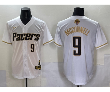 Men's Indiana Pacers #9 T.J. McConnell White Gold 2025 Finals Vapor Stitched Baseball Jersey