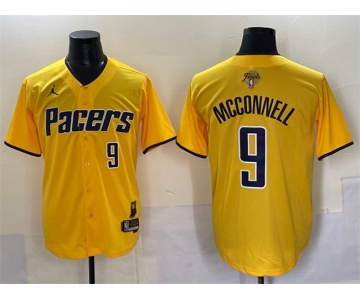 Men's Indiana Pacers #9 T.J. McConnell Yellow 2025 Finals Vapor Stitched Baseball Jersey