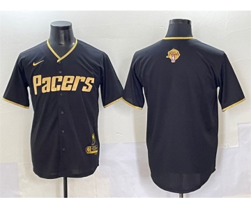 Men's Indiana Pacers Blank Black Gold 2025 Finals Vapor Stitched Baseball Jersey