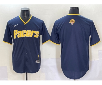 Men's Indiana Pacers Blank Navy 2025 Finals Vapor Stitched Baseball Jersey