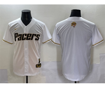 Men's Indiana Pacers Blank White Gold 2025 Finals Vapor Stitched Baseball Jersey