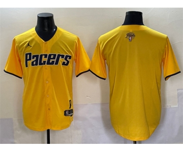 Men's Indiana Pacers Blank Yellow 2025 Finals Vapor Stitched Baseball Jersey