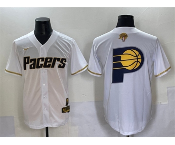 Men's Indiana Pacers Team Big Logo White Gold 2025 Finals Vapor Stitched Baseball Jersey