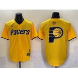 Men's Indiana Pacers Team Big Logo Yellow 2025 Finals Vapor Stitched Baseball Jersey