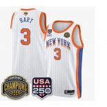 Men's New Yok Knicks #3 Josh Hart White Stripes 2026 Finals Patch &USA 250 Patch Stitched Basketball Jersey Men's New Yok Knicks #3 Josh Hart White Stripes 2026 Finals Patch &USA 250 Patch Stitched Basketball Jersey