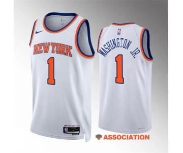 Men's New Yok Knicks #1 Duane Washington Jr White Association Edition Stitched Basketball Jersey