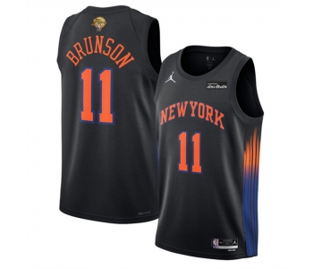 Men's New Yok Knicks #11 Jalen Brunson Black 2026 Finals Patch Statement Edition Stitched Jersey