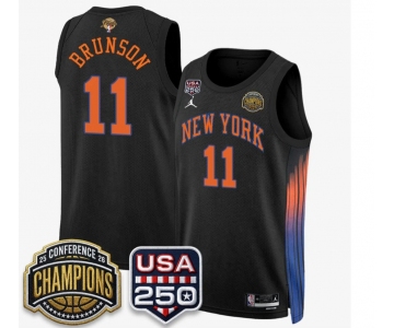 Men's New Yok Knicks  #11 Jalen Brunson Black 2026 Finals Patch &USA 250 Patch Stitched Basketball Jersey