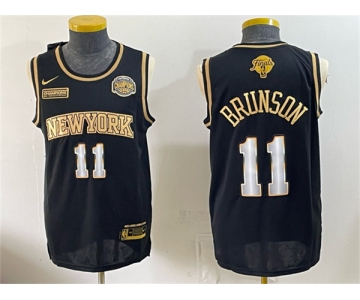 Men's New Yok Knicks #11 Jalen Brunson Black Gold 2026 Finals & Eastern Conference Champions Patch Stitched Jersey