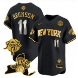 Men's New Yok Knicks #11 Jalen Brunson Black Gold White Number 2026 Finals Patch & EASTERN Patch Stitched Basketball Jersey Men's New Yok Knicks #11 Jalen Brunson Black Gold White Number 2026 Finals Patch & EASTERN Patch Stitched Basketball Jersey