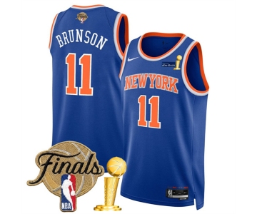 Men's New Yok Knicks #11 Jalen Brunson Blue 2026 Finals Patch And Finals Champions Patch Icon Edition Stitched Basketball Jersey