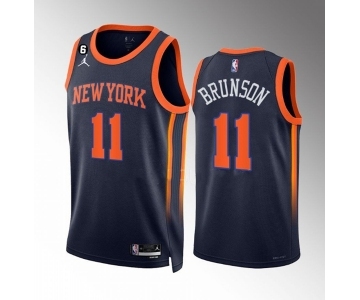 Men's New Yok Knicks #11 Jalen Brunson Navy Statement Edition With NO.6 Patch Stitched