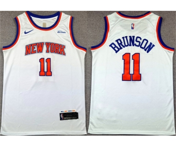 Men's New Yok Knicks #11 Jalen Brunson White Association Edition Stitched Basketball Jersey