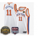 Men's New Yok Knicks #11 Jalen Brunson White Stripes 2026 Finals Patch &USA 250 Patch Stitched Basketball Jersey Men's New Yok Knicks #11 Jalen Brunson White Stripes 2026 Finals Patch &USA 250 Patch Stitched Basketball Jersey