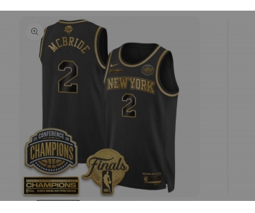 Men's New Yok Knicks #2 Miles McBride Black Gold 2026 Finals Patch &2026 champions Patch Stitched Basketball Jersey
