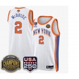 Men's New Yok Knicks #2 Miles McBride White Stripes 2026 Finals Patch &USA 250 Patch Stitched Basketball Jersey Men's New Yok Knicks #2 Miles McBride White Stripes 2026 Finals Patch &USA 250 Patch Stitched Basketball Jersey