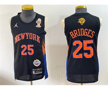 Men's New Yok Knicks #25 Mikal Bridges Black 2026 Finals Champions Patch Statement Edition Stitched Jersey