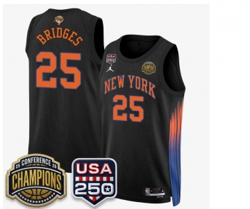 Men's New Yok Knicks #25 Mikal Bridges Black 2026 Finals Patch &USA 250 Patch Stitched Basketball Jersey