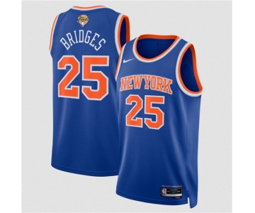 Men's New Yok Knicks #25 Mikal Bridges Blue 2026 Finals Patch Icon Edition Stitched Basketball Jersey