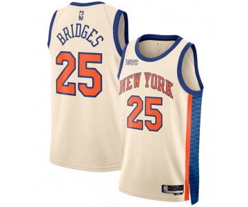 Men's New Yok Knicks #25 Mikal Bridges Cream 2025-26 City Edition Swingman Stitched Basketball Jersey