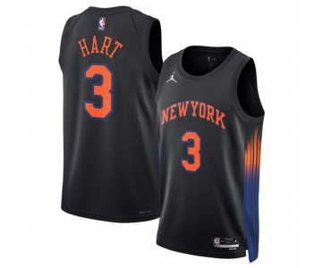 Men's New Yok Knicks #3 Josh Hart Black 2025 Statement Edition Stitched Basketball Jersey