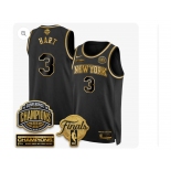 Men's New Yok Knicks  #3 Josh Hart Black Gold 2026 Finals Patch &2026 champions Patch Stitched Basketball Jersey