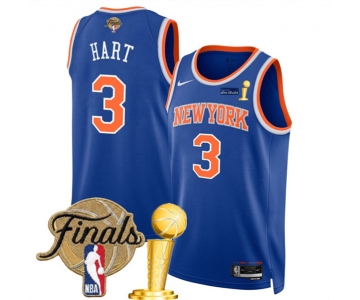 Men's New Yok Knicks #3 Josh Hart Blue 2026 Finals Patch And Finals Champions Patch Icon Edition Stitched Basketball Jersey