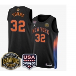 Men's New Yok Knicks #32 Karl-Anthony Black 2026 Finals Patch &USA 250 Patch Stitched Basketball Jersey