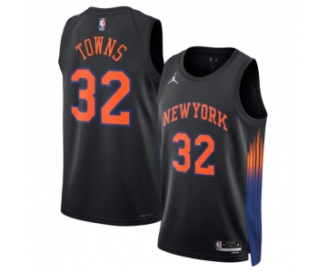 Men's New Yok Knicks #32 Karl-Anthony Towns Black 2025 Statement Edition Stitched Basketball Jersey