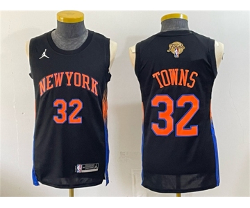 Men's New Yok Knicks #32 Karl-Anthony Towns Black 2026 Finals Patch Statement Edition Stitched Jersey