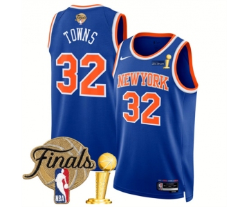 Men's New Yok Knicks #32 Karl-Anthony Towns Blue 2026 Finals Patch And Finals Champions Patch Icon Edition Stitched Basketball Jersey