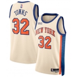 Men's New Yok Knicks #32 Karl-Anthony Towns Cream 2025-26 City Edition Swingman Stitched Basketball Jersey Men's New Yok Knicks #32 Karl-Anthony Towns Cream 2025-26 City Edition Swingman Stitched Basketball Jersey