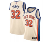 Men's New Yok Knicks #32 Karl-Anthony Towns Cream 2025-26 City Edition Swingman Stitched Basketball Jersey Men's New Yok Knicks #32 Karl-Anthony Towns Cream 2025-26 City Edition Swingman Stitched Basketball Jersey