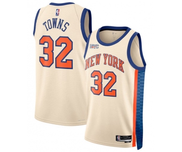 Men's New Yok Knicks #32 Karl-Anthony Towns Cream 2025-26 City Edition Swingman Stitched Basketball Jersey