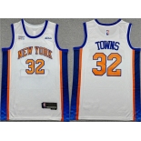 Men's New Yok Knicks #32 Karl-Anthony Towns White 2024-25 City Edition Stitched Basketball Jersey Men's New Yok Knicks #32 Karl-Anthony Towns White 2024-25 City Edition Stitched Basketball Jersey