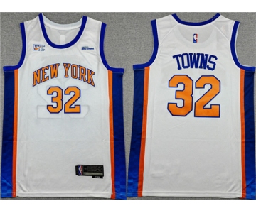 Men's New Yok Knicks #32 Karl-Anthony Towns White 2024-25 City Edition Stitched Basketball Jersey