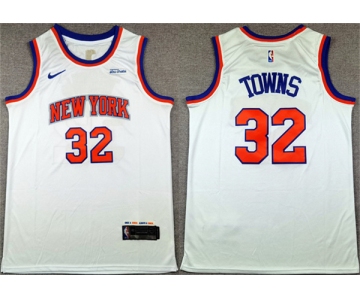 Men's New Yok Knicks #32 Karl-Anthony Towns White 2024 Association Edition Stitched Basketball Jersey