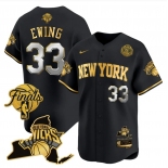 Men's New Yok Knicks #33 Patrick Ewing Black Gold White Number 2026 Finals Patch & EASTERN Patch Stitched Basketball Jersey Men's New Yok Knicks #33 Patrick Ewing Black Gold White Number 2026 Finals Patch & EASTERN Patch Stitched Basketball Jersey