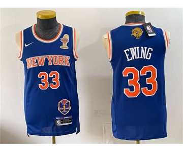 Men's New Yok Knicks #33 Patrick Ewing Blue 2026 Finals Champions Patch Stitched Jersey