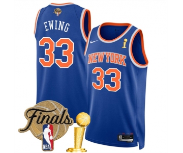 Men's New Yok Knicks #33 Patrick Ewing Blue 2026 Finals Patch And Finals Champions Patch Icon Edition Stitched Basketball Jersey
