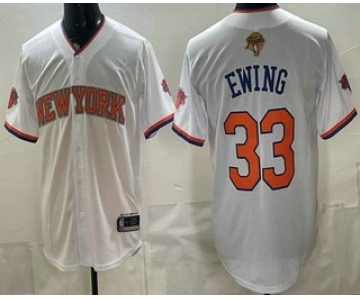 Men's New Yok Knicks #33 Patrick Ewing White 2026 Finals Patch Stitched Baseball Jersey