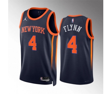 Men's New Yok Knicks #4 Malachi Flynn Navy Statement Edition Stitched Basketball Jersey