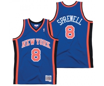 Men's New Yok Knicks #8 Latrell Sprewell 1998-99 Royal Throwback Stitched Jersey
