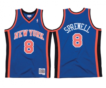 Men's New Yok Knicks #8 Latrell Sprewell Blue Mitchell & Ness 98-99 Road Swingman Stitched Jersey