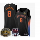 Men's New Yok Knicks #8 OG Anunoby Black 2026 Finals Patch &USA 250 Patch Stitched Basketball Jersey Men's New Yok Knicks #8 OG Anunoby Black 2026 Finals Patch &USA 250 Patch Stitched Basketball Jersey