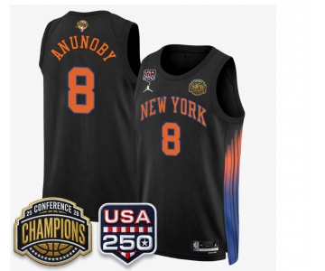 Men's New Yok Knicks #8 OG Anunoby  Black 2026 Finals Patch &USA 250 Patch Stitched Basketball Jersey