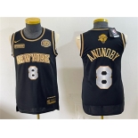 Men's New Yok Knicks #8 OG Anunoby Black Gold 2026 Finals & Eastern Conference Champions Patch Stitched Jersey